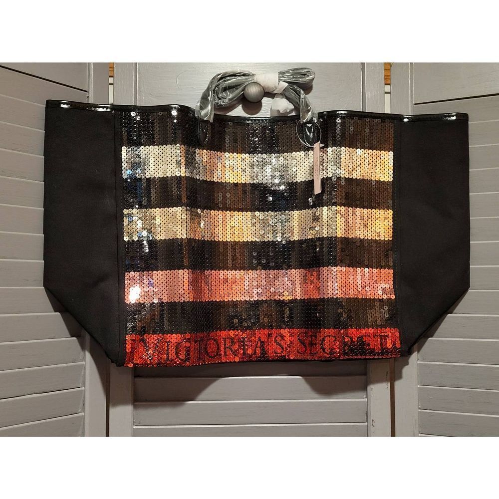 Victoria’s Secret Women’s Multicolor Striped Sequin Front Tote Bag One Size- NWT
